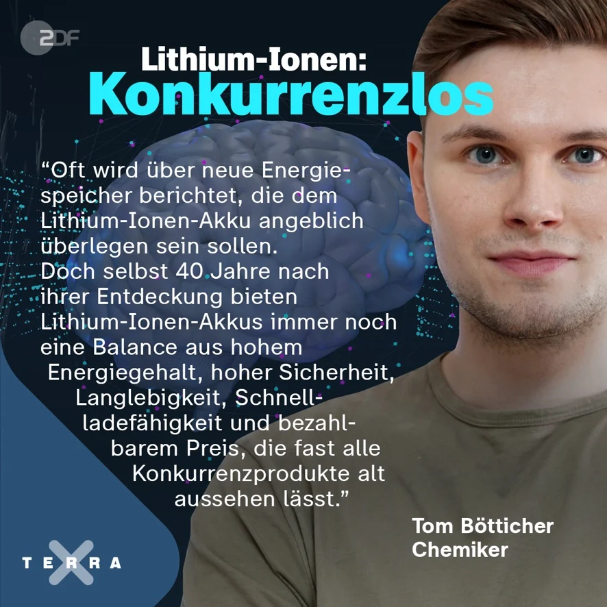 Tom Bötticher in einem Beitrag von Terra X über Lithium-Ionen-Batterien.